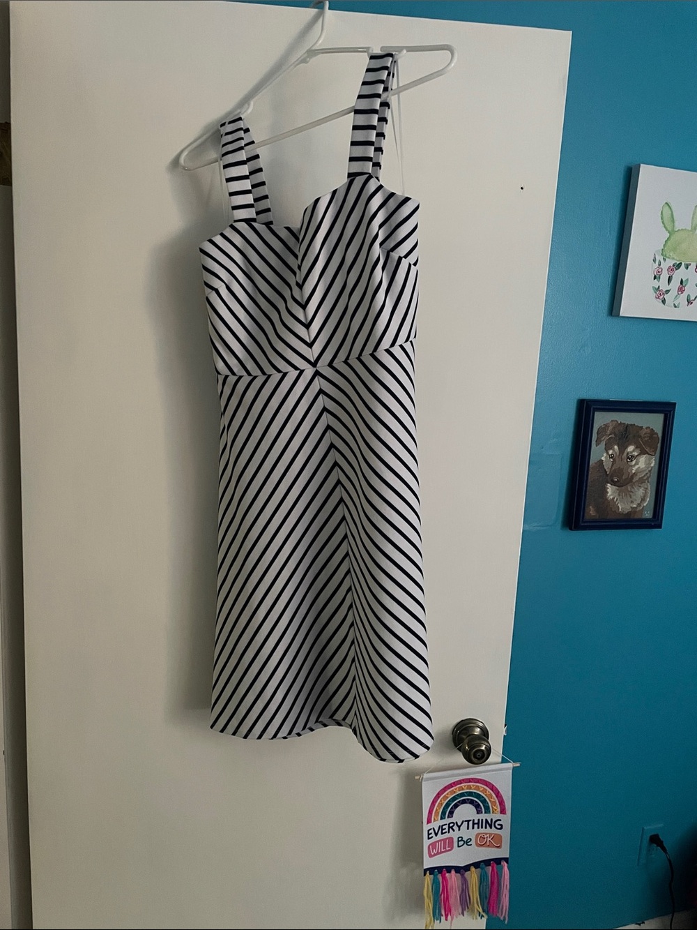 Draper James Navy and White Diagonal-Striped Midi Dress